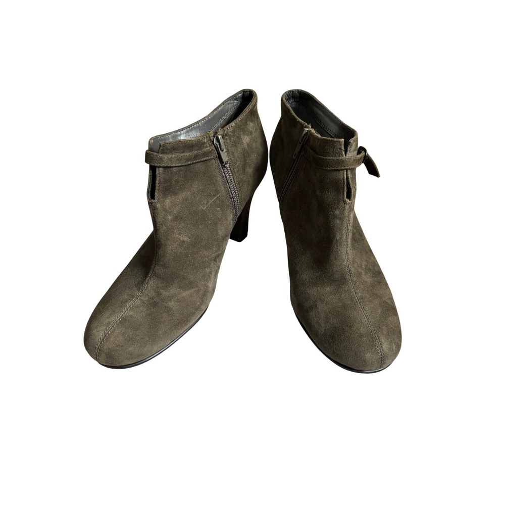 Aerosoles Patrole Olive Green Suede Ankle Boots Block Heel Womens 8.5 M